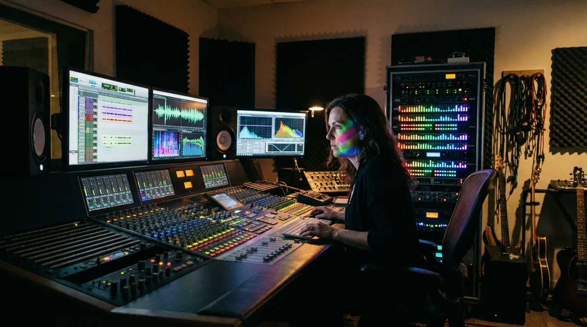 声音设计师在专业音频工作站前创作